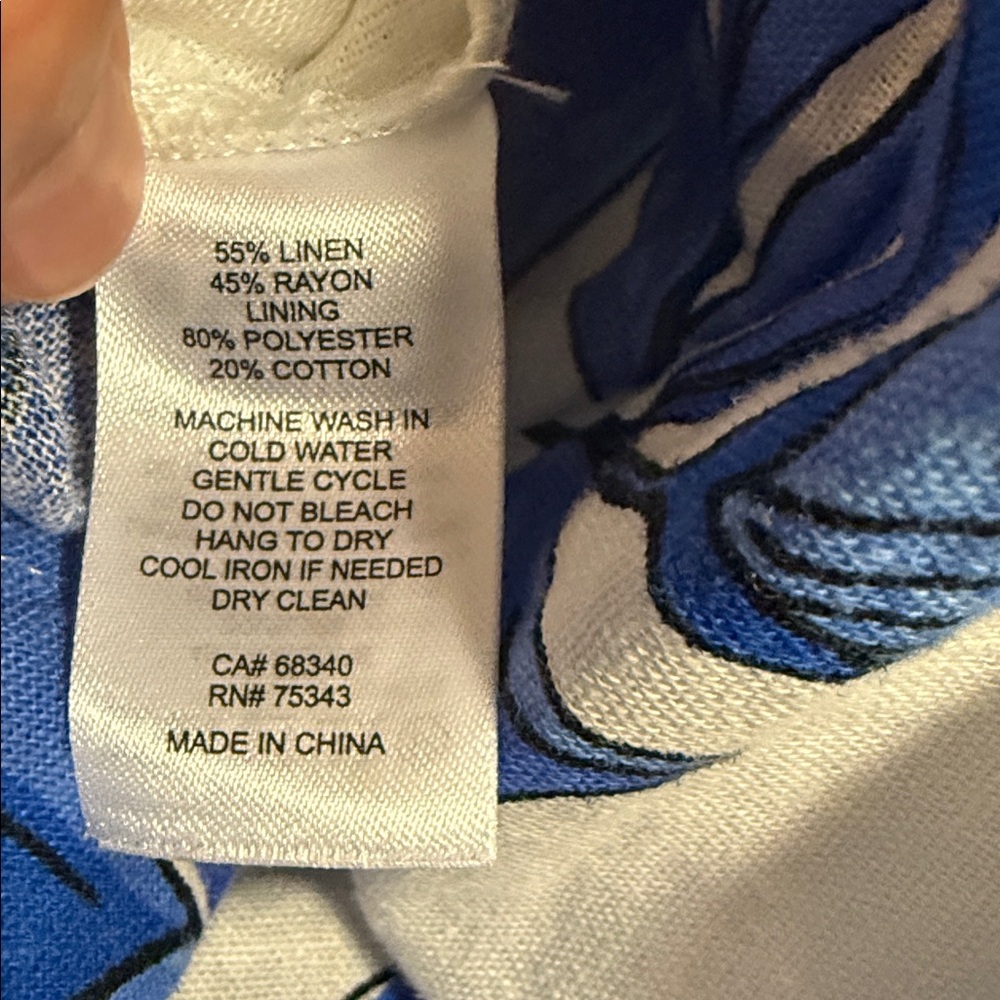 CALYPSO ST. BARTH Resortwear Beach Linen Blend Tropical Dress Blue/White - Picture 8 of 16